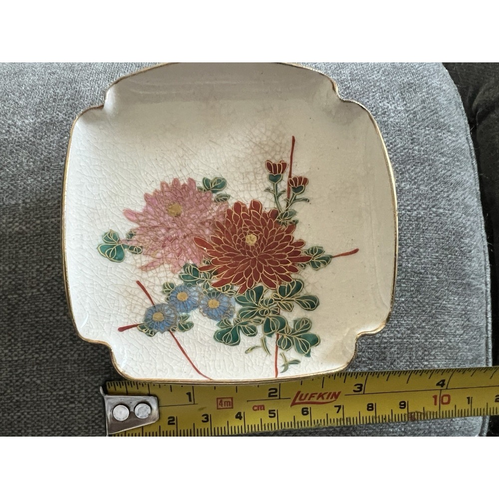 Soho China 3x3 Hand Painted Floral Design Trinket Holder Gold Trim So Cute